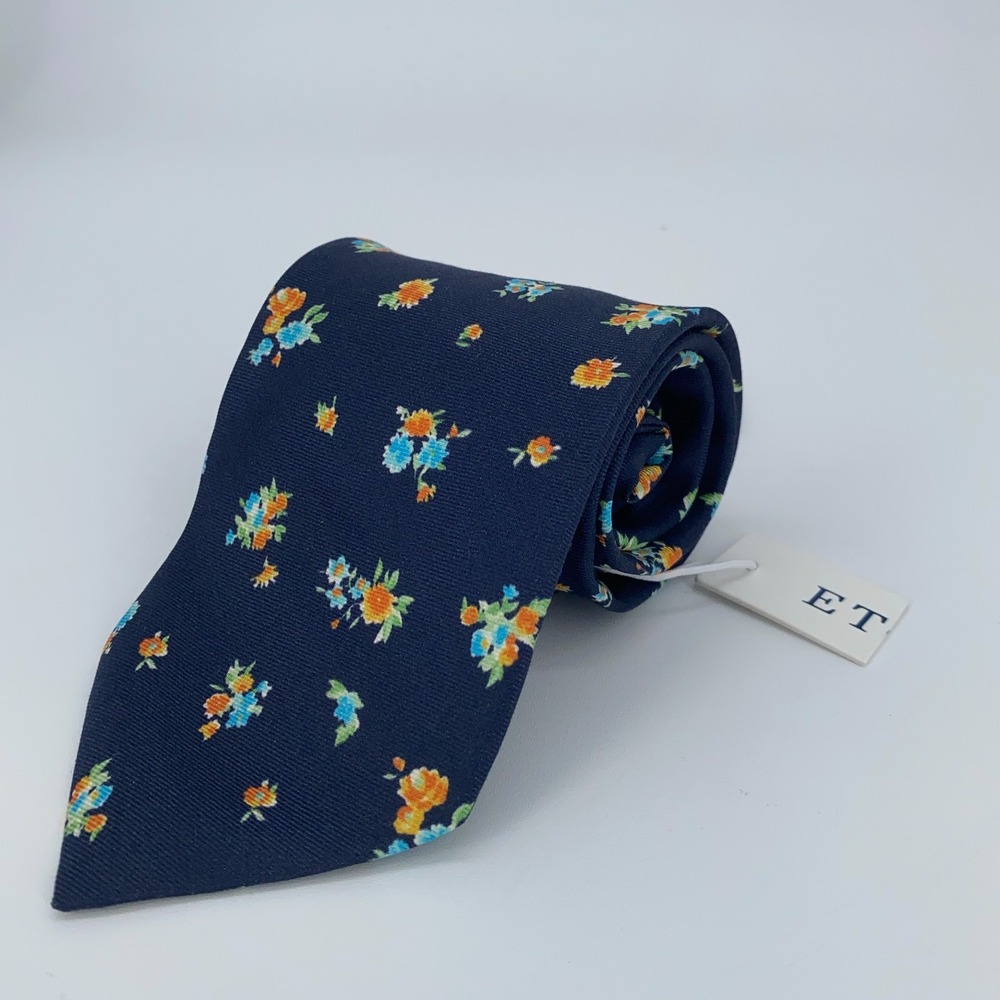 Eton Tie Mens One Size Navy Floral Silk Luxury Classic Necktie Italy Made